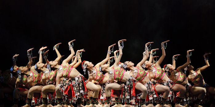 CHENGDU - DEC 12: chinese dancers perform modern group dance on stage at JINCHENG theater in the 7th national dance competition of china on Dec 12,2007 in Chengdu, China.