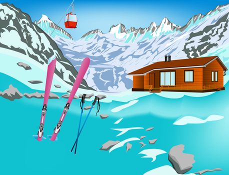 Winter sports ski rest in Alpine resorts