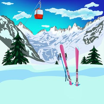 Winter sports ski rest in Alpine resorts