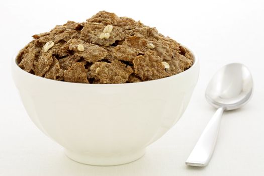 Delicious and nutritious bran flakes cereal, high in bran, high in fiber, served in a beautiful  French Cafe au Lait Bowl with wide rims.  This healthy bran cereal will be an aid to digestive health. 