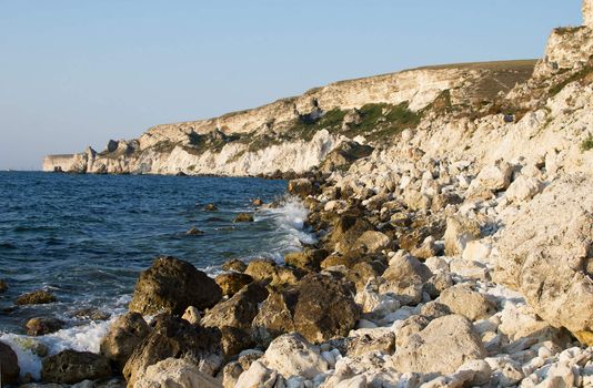 rocky coastline of the Black sea, daylight, summer