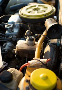 engine under the hood of a car