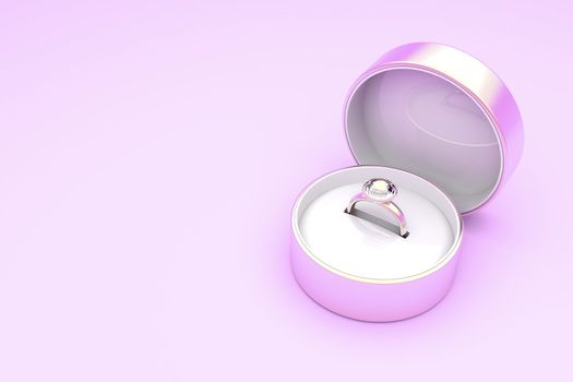 Luxury diamond ring in a box on pink background