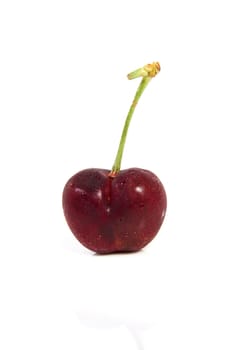 Red cherry with dewdrops on isolated white