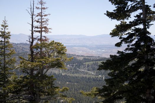 High angle of the Sierra Nevadas with blue sky and granite