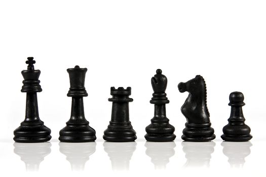 Stack of chess piece on white background 