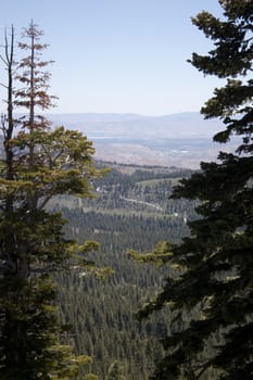 High angle of the Sierra Nevadas with blue sky and granite