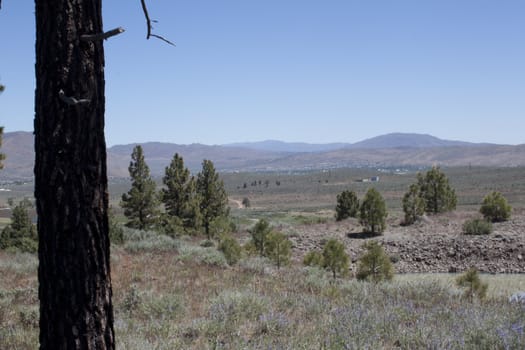 High angle of the Sierra Nevadas with blue sky and granite