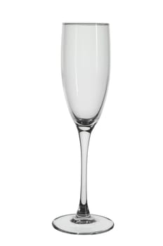 empty transparent champagne glass on white background