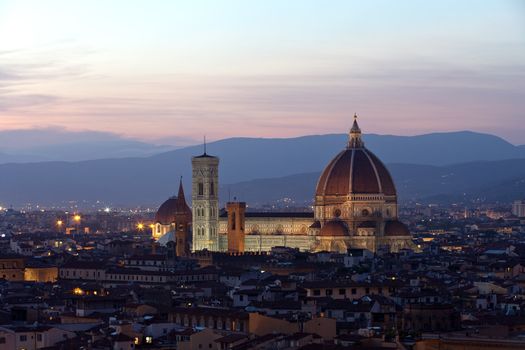 Cathedral of Florence Italy, At Night from the Michelangelo's Piazza 