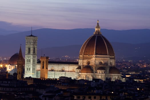 Cathedral of Florence Italy, At Night from the Michelangelo's Piazza 