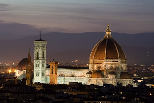 Cathedral of Florence Italy, At Night from the Michelangelo's Piazza 