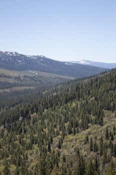 High angle of the Sierra Nevadas with blue sky and granite