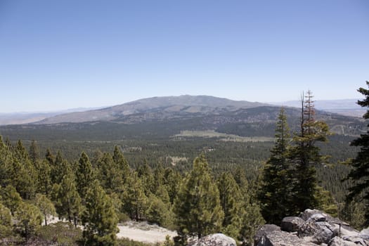 High angle of the Sierra Nevadas with blue sky and granite