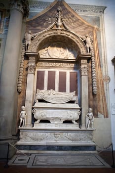 Tomb of Carlo Marsuppini in the Basilica Santa Croce in Florence.