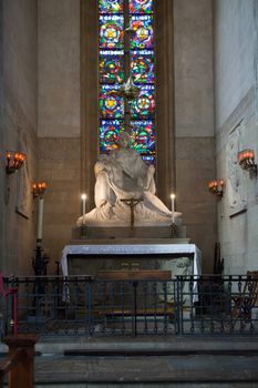 Florence - Santa Croce interior. Sculpture of Pieta