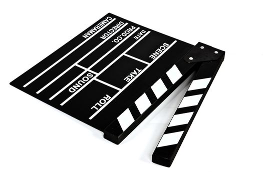 Film slate close up on white background