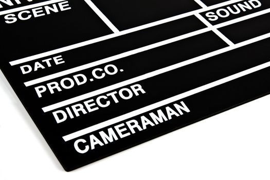 Film slate close up on white background