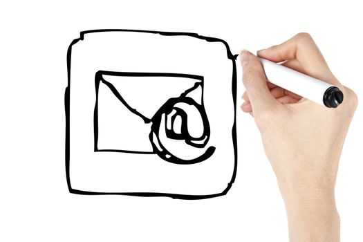 Drawing email icon on the white background