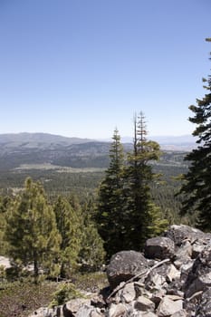 High angle of the Sierra Nevadas with blue sky and granite