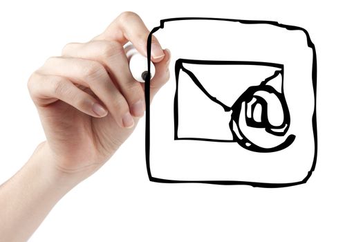 Drawing email icon on the white background