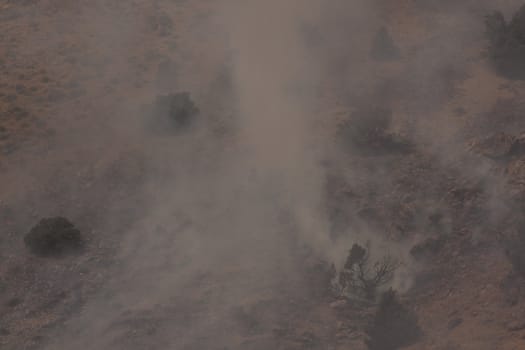 Desert fire with burning bushes and brush