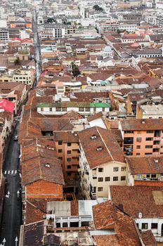 Vertical view of the colonial center of Quito, Ecuador