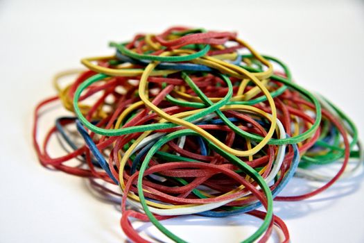 Set of multi-coloured elastic bands close up