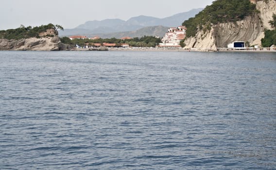 mountain and sea close up on the morning