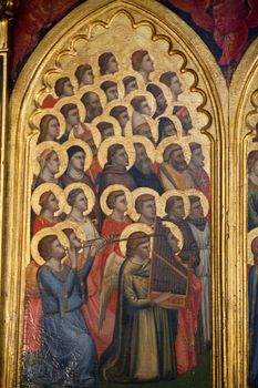 Florence -  Santa Croce: the Baroncelli Chapel. Baroncelli Polyptych: Coronation of the Virgin