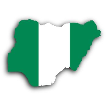 Nigeria map with the flag inside, isolated on white