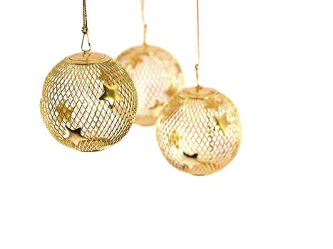 A hollow gold wire mesh Christmas ornament with stars