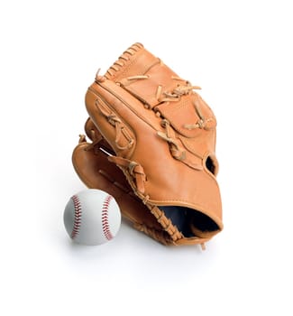 Baseball glove and ball isolated