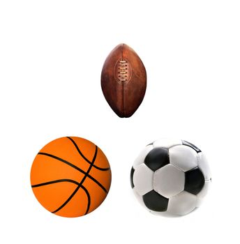 A group of sports balls on a white background