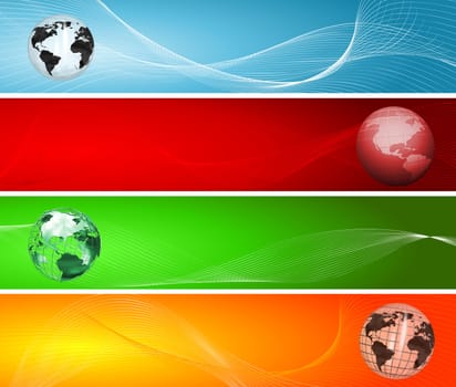 Various styles of globes on abstract backgrounds