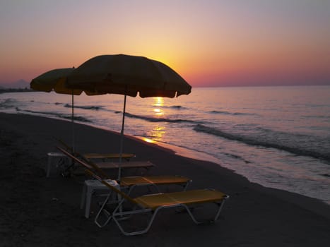 sunset at the beach of gouves, crete