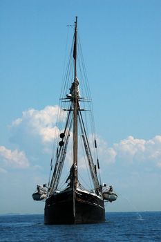 Black sailship in profile.
Norway 2006.