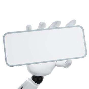 The 3d robotic hand hold blank sign to put your word or logo
