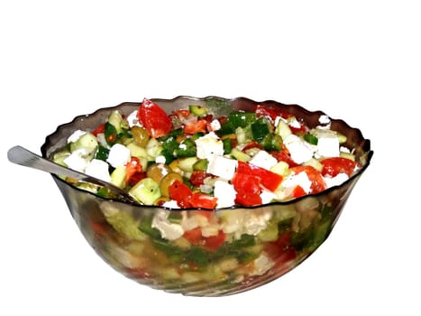 greek salad isolated on white, with clipping path