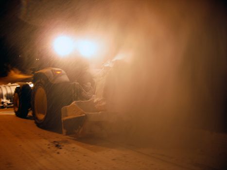 Nightwork in heavy weather. Winter in Larvik, Vestfold. Norway febr. 2007.