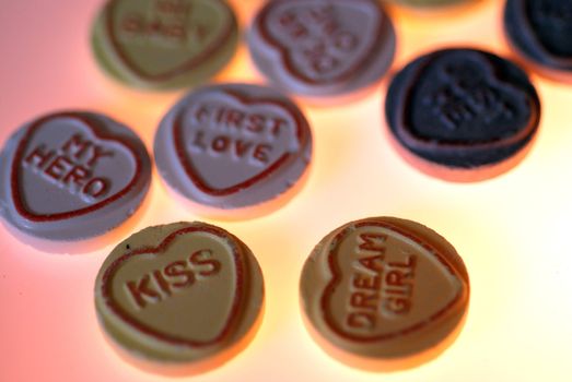Declarations of love on colourful candy sweets