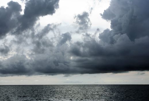Heavy clouds above ocean before a thunder-storm