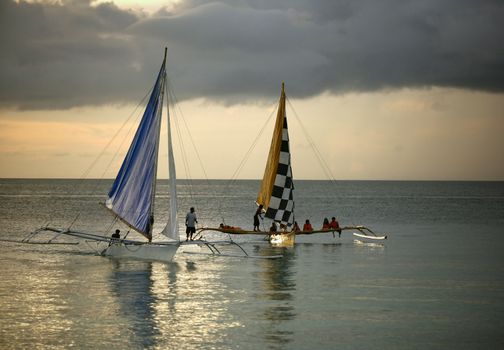 Two sailing boat at an open ocean
