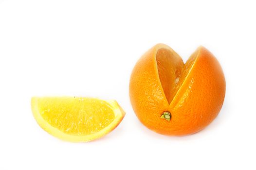 Sweet orange and its slice isolated on white