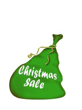 Christmas bag Santa with gifts - with sewn inscription Christmas sale (isolated on a white background)