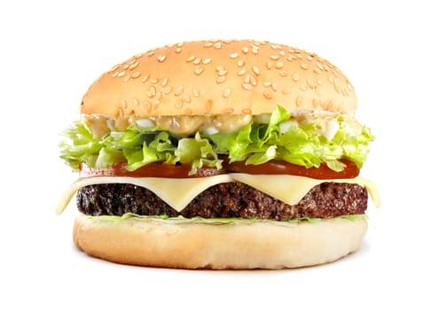 big tasty cheeseburger isolated on whtie background