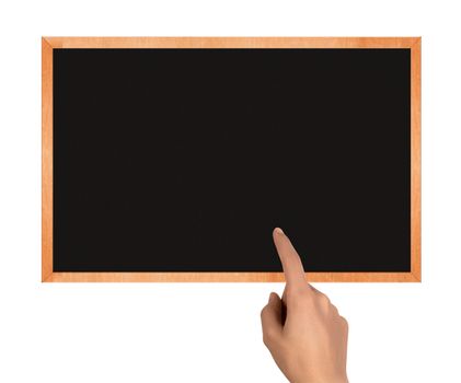 clean chalkboard with hand and copy space