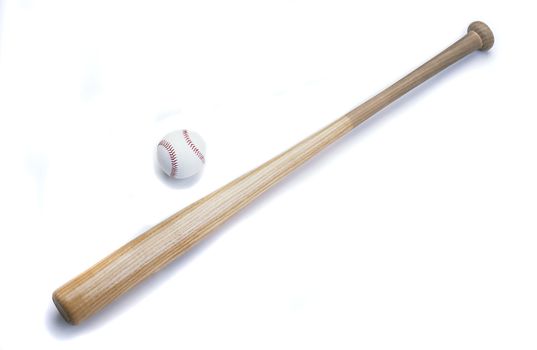 Baseball bat and ball isolated on white background