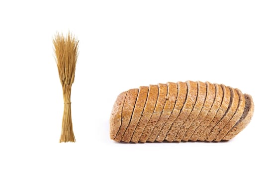 wheat and loaf of bread isolated