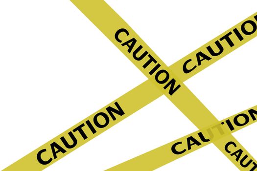 3d illustration of warning ribbons with 'caution' text, isolated over white